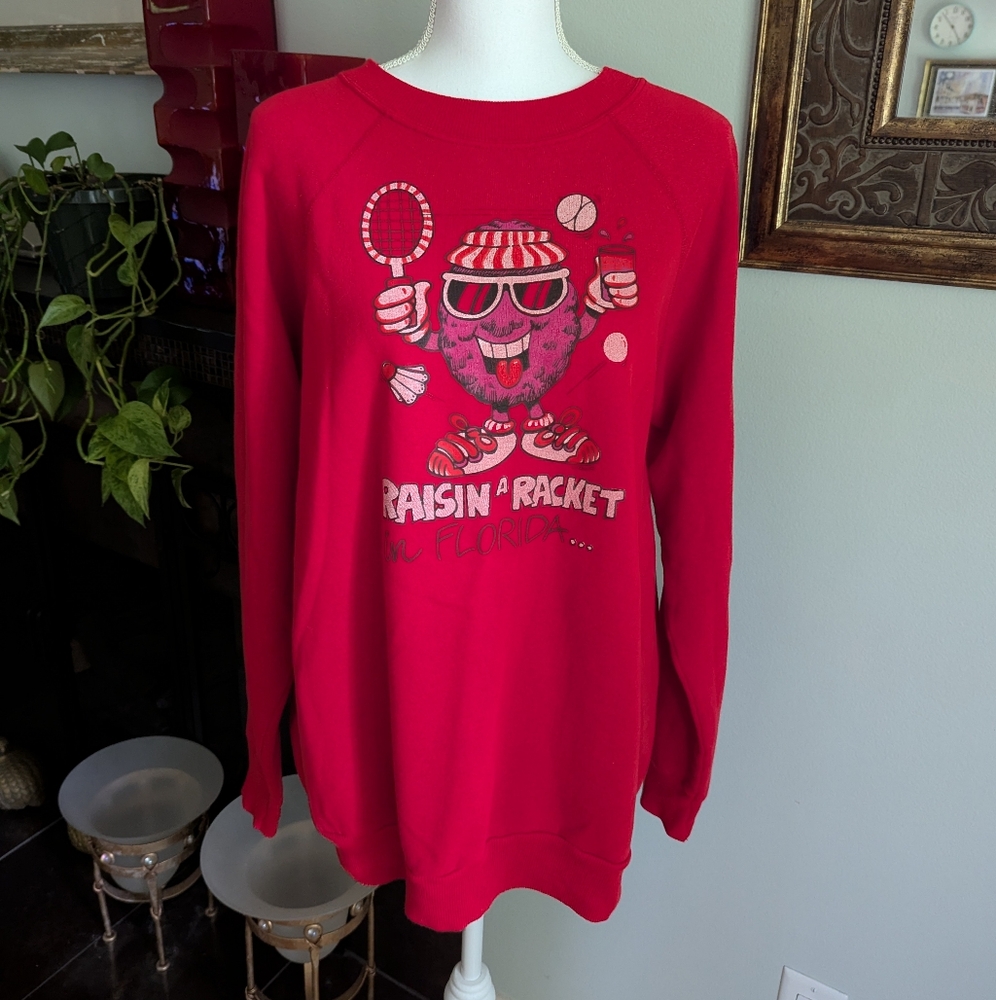 80s California Raisins Red Sweatshirt Adult XL Raisin "A Racket In Florida" 186